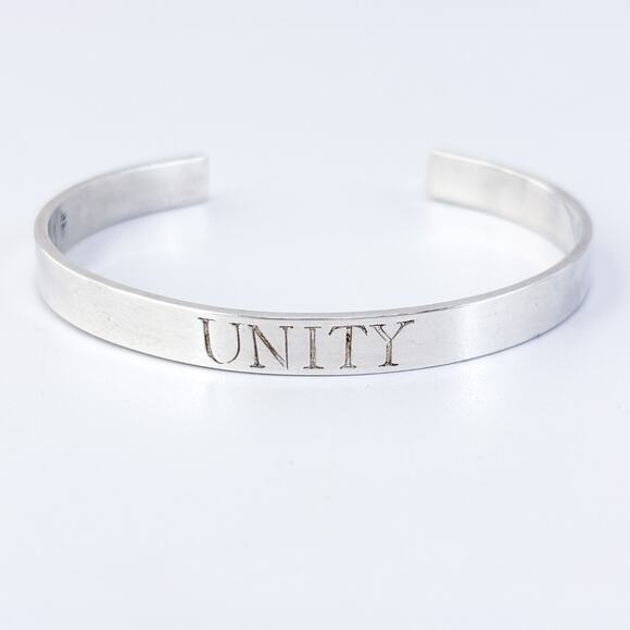 Vintage Sterling Silver 925 6.2mm "UNITY" Engraved Cuff Bracelet 6.75" - Picture 2 of 9